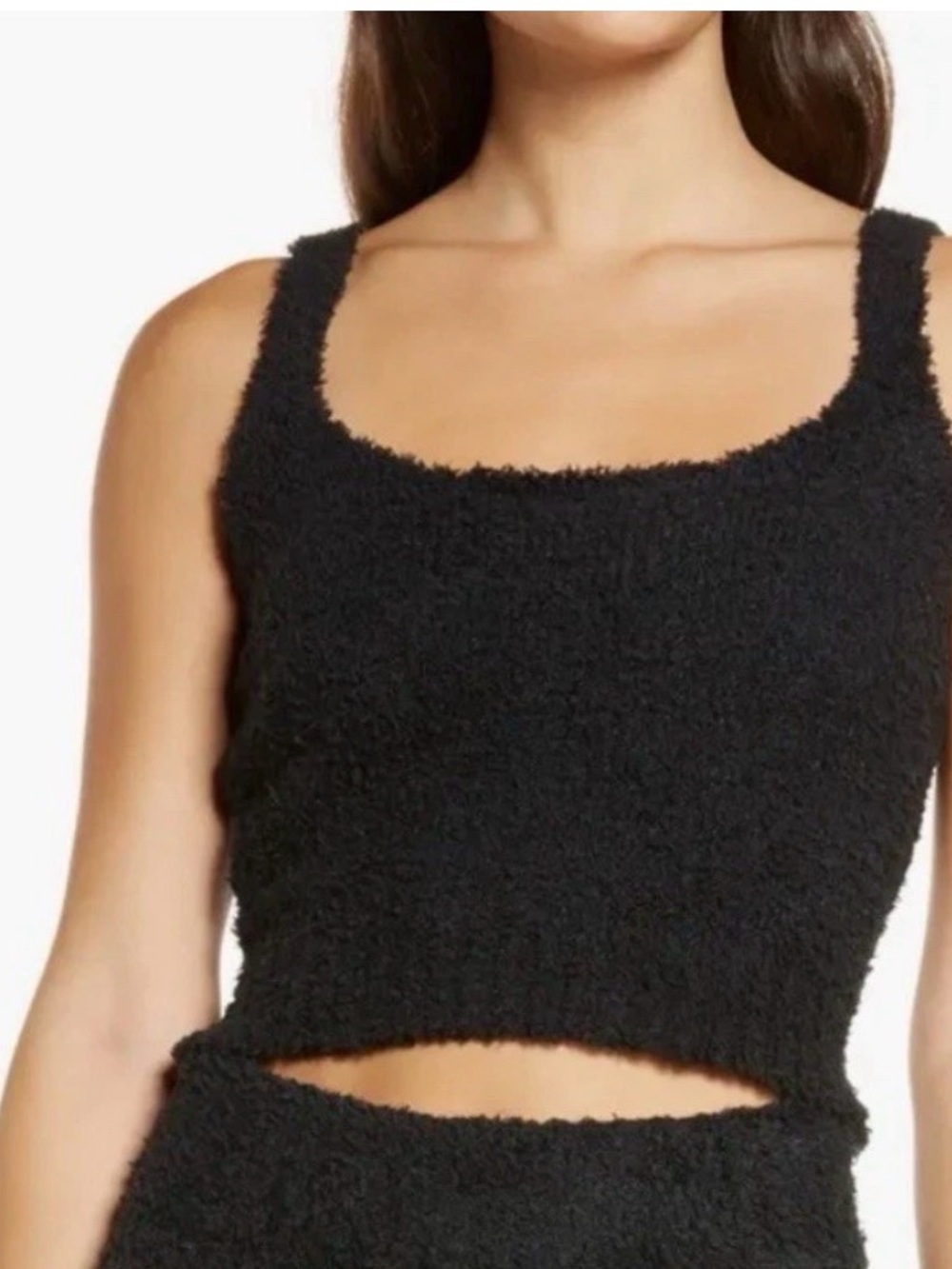 SKIMS Black Fuzzy Tank Crop Top